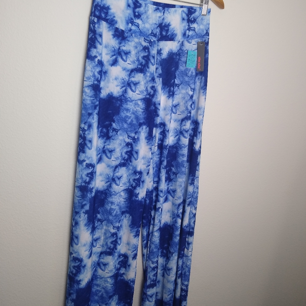 NWT:SHOSHO S/M BLUE Tie Dye Damask Fashion  Wide Leg  Palazzo Pants - Picture 7 of 9